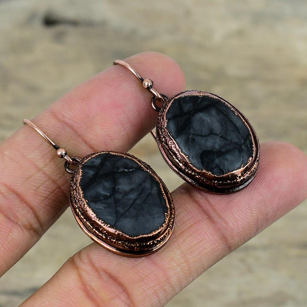 Серьги Пикассо Яшма гальванопластиковые медные серьги Ювелирные изделия из натуральных драгоценных камней Серьги ручной работы Пикассо Яшма Медные ювелирные изделия Подарки для женщин