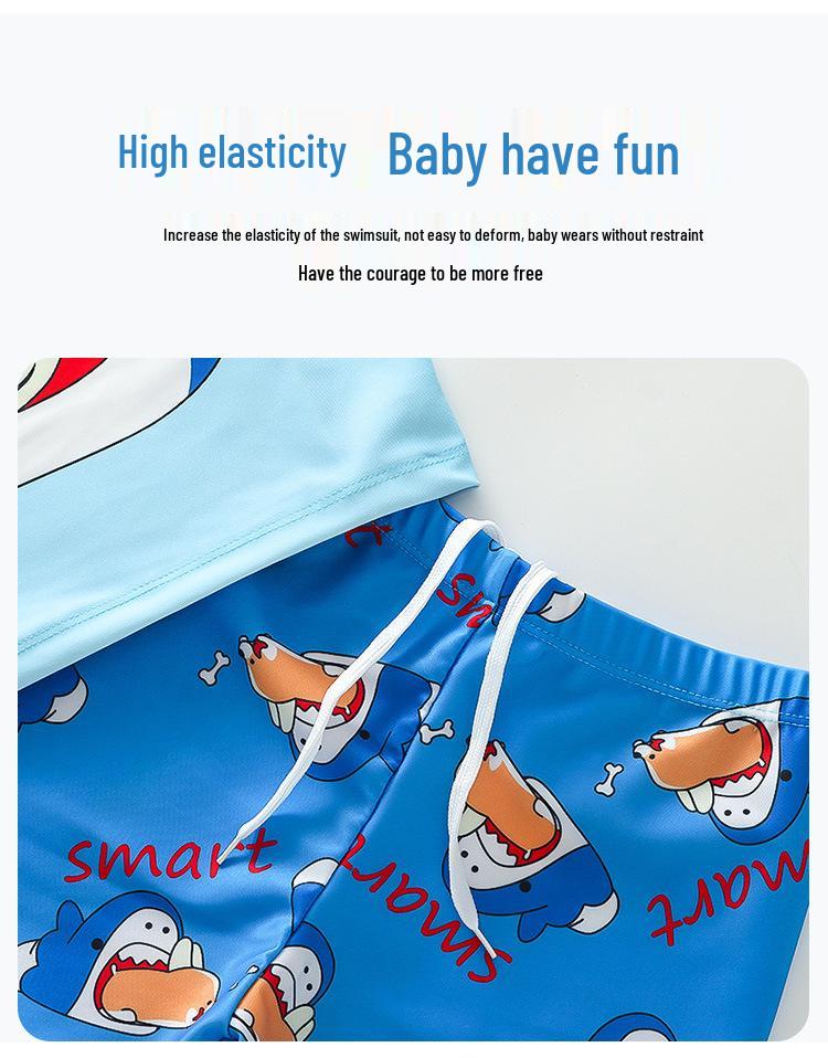 2024 Комплект мультяшного купальника для мальчиков с шапочкой - Летний топ с коротким рукавом и плавки
