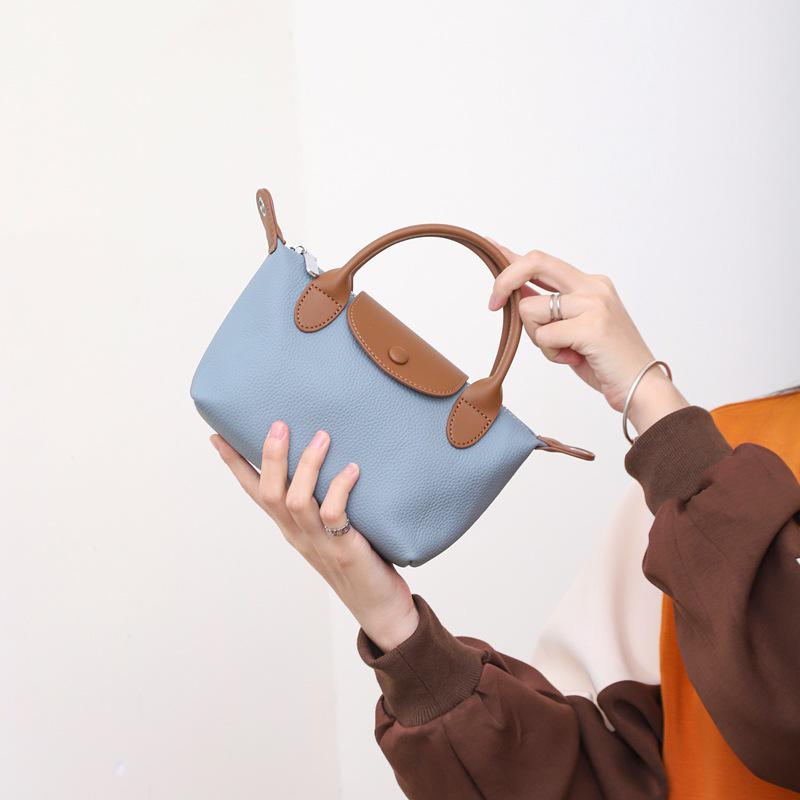 Women's Fashion Shoulder Bag: Genuine Leather Cowhide Dumpling Handbag with Contrast Colors