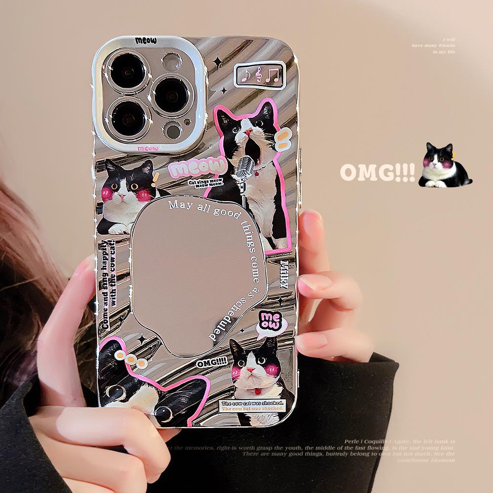 Fun Little Black Cat Suitable for IPhone 15 Mobile Phone Case Apple 13 Electroplated Silver 14 Promax Mirror 16 Hard Shell 11
