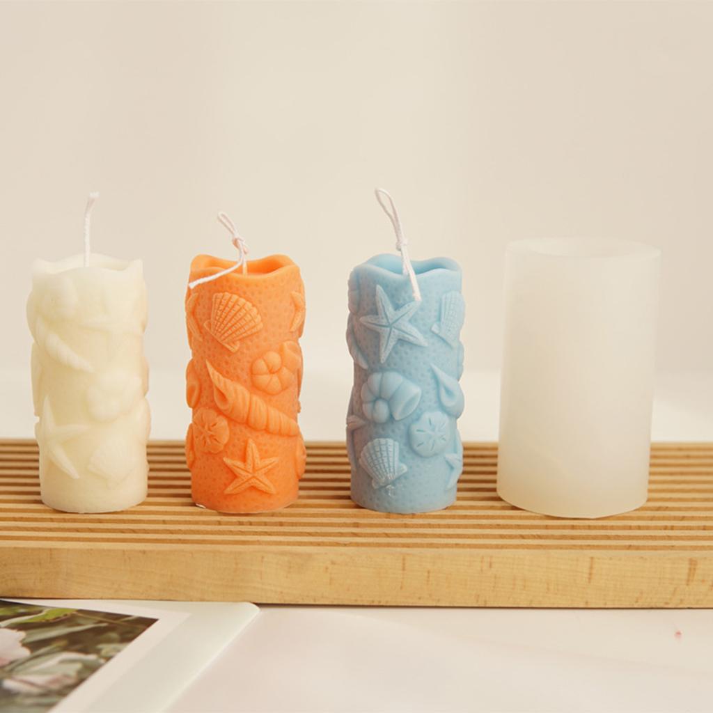 Starfish Cylinder Candle Molds 3D Seashell Candle Resin Silicone Moulds for DIY Gypsum Baking Mould Fondant Decorations