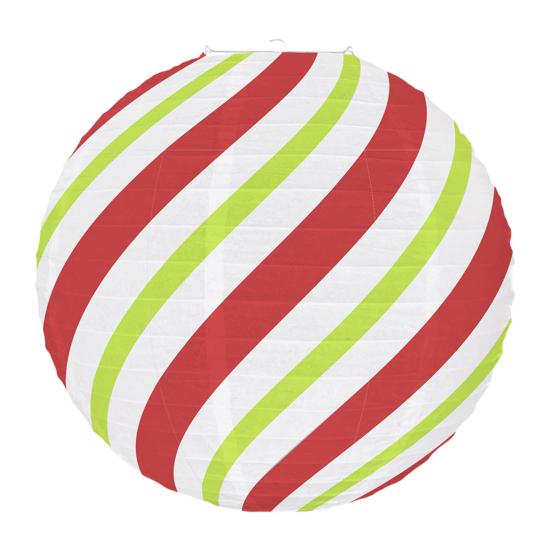 Красный и зеленый бумажный фонарь 12 дюймов Рождественский подвесной круглый фонарь для внутреннего и наружного праздничного потолочного декора