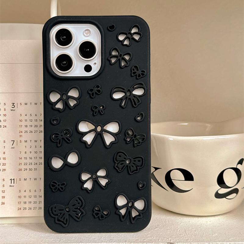 Cute 3D Pretty Bowknot Hollow-Out Soft Silicone Case For iPhone 13 14 15 16 17 Air Pro Max Phone Back Cover