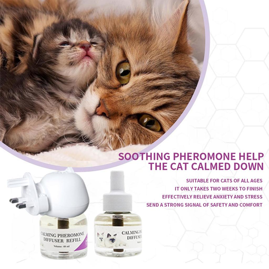 Диффузор для успокоения питомцев, 3 в 1 феромоны для питомцев, расслабляющие феромоны для облегчения стресса и тревоги у питомцев, уменьшения агрессии и лая, 1 диффузор 2 сменных блока(48 мл*2)