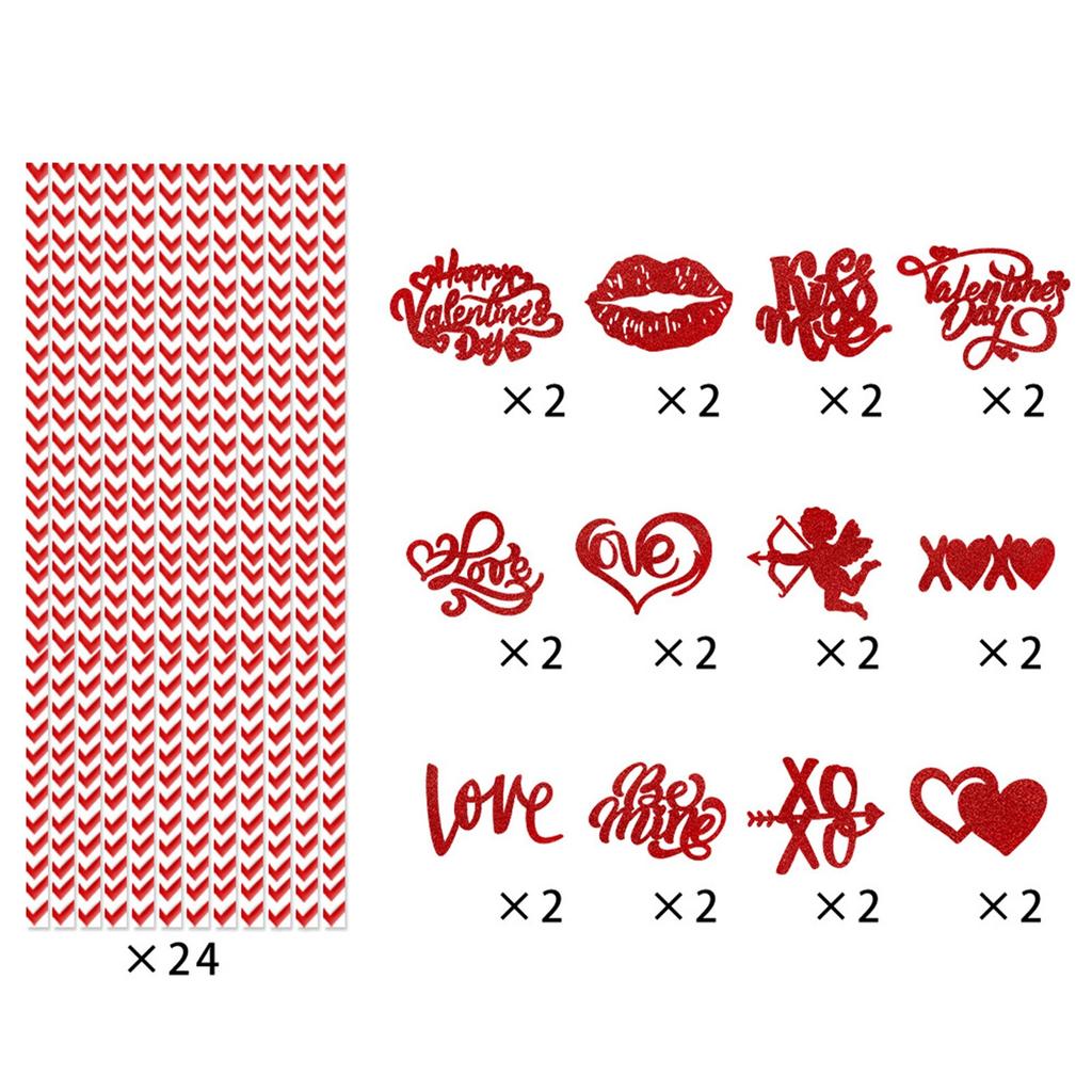 24 бумажных трубочки ко Дню святого Валентина, одноразовые украшения из соломинок, одноразовые бумажные трубочки, принадлежности для украшения вечеринок