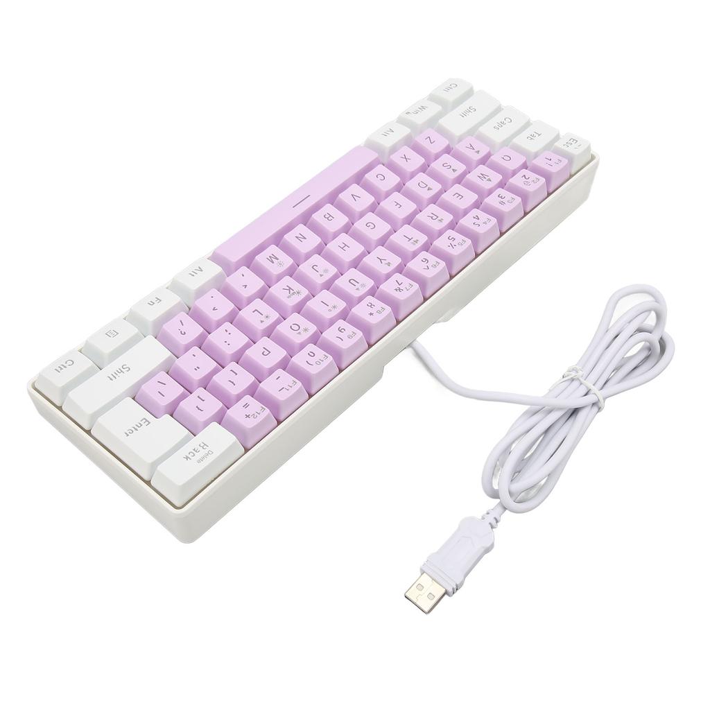 Игровая клавиатура USB 61 клавиша RGB-подсветка Эргономичная Контрастный цвет Компактная Проводная клавиатура для настольного компьютера ноутбука Белая