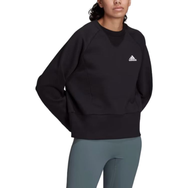adidas Свитшот с круглым вырезом и микрологотипом, ребристый, с длинным рукавом, женский свитшот, черный HA6622