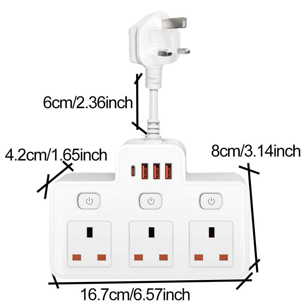 Сетевой фильтр с вилкой переменного тока для Великобритании, настенный независимый выключатель, сетевой фильтр с зарядкой через USB C, сетевой фильтр, адаптер