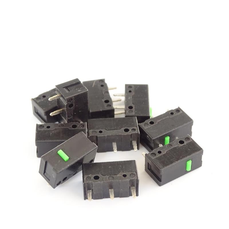 Медный микропереключатель с зеленой точкой для игровой мыши для ПК с 3-контактной конструкцией, рассчитанный на 60 миллионов нажатий