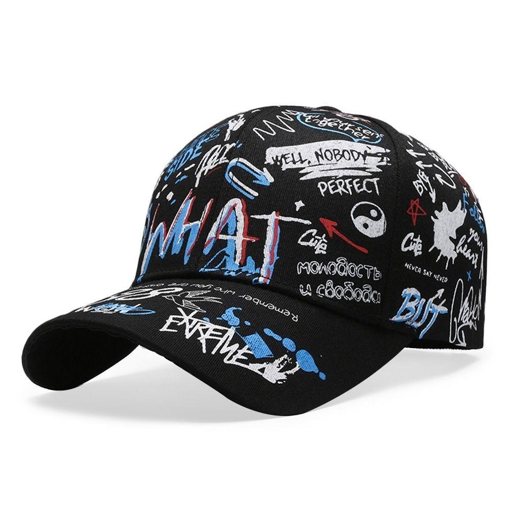 Casual Hip Hop Baseball Cap Letter Graffiti Print Sun Hat Outdoor Breathable Snapback Hat for Men Women