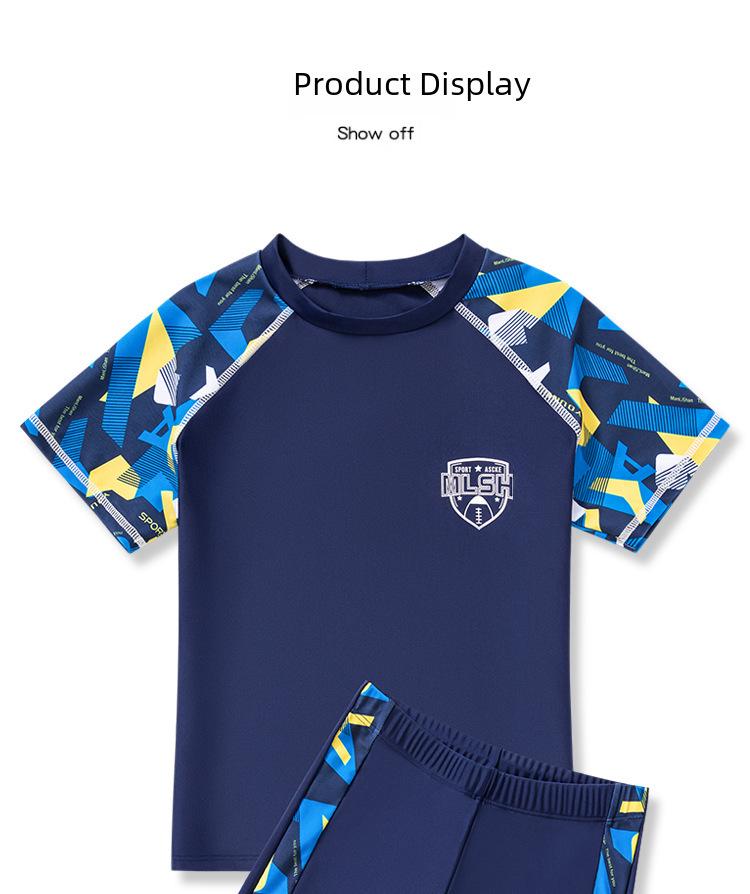 Новые детские купальники: Раздельные купальники для малышей, легкая пляжная одежда с короткими рукавами, купальники для мальчиков и плавки для детей крупного и среднего возраста