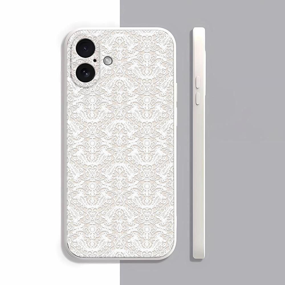 Белый кружевной узор Чехол для телефона Для iPhone 17 17air 16 15 14 13 12 11 8 7 Pro Max Мобильный защитный чехол Мягкая обложка Funda