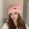 1 шт. шикарная кожаная шапка-бини с ушками - женские вязаные аксессуары для путешествий на свежем воздухе - утолщенная теплая однотонная повседневная шапка для зимы