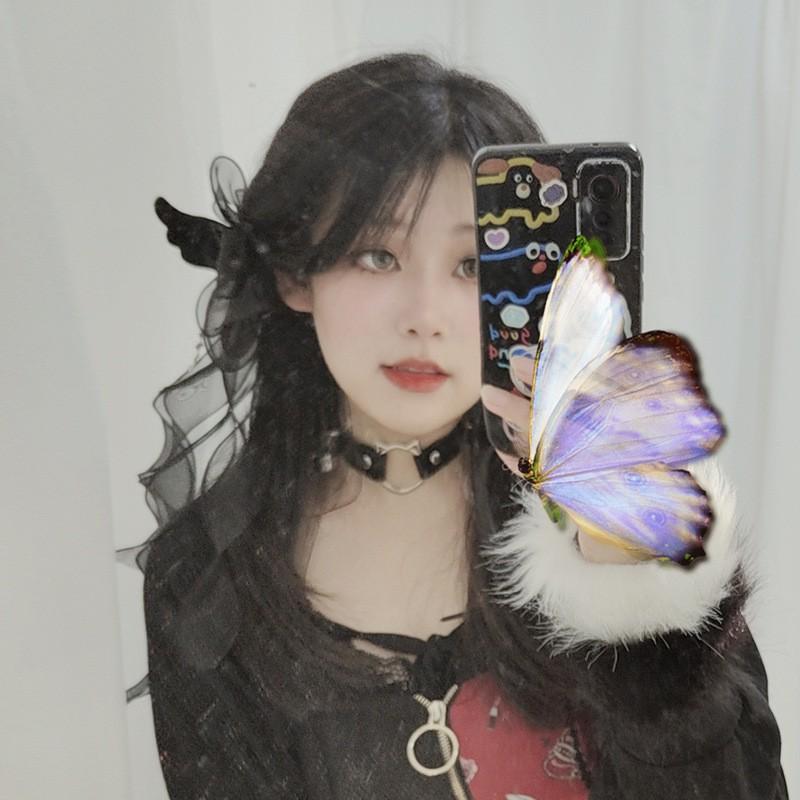Handmade Gothic Lolita Hair Clip With Angel Wings Twin Tails Design Acrylic Lace Duckbill Girls Y2K Cute Style