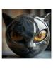 1Pcs Blue Luxurious Black Cat Stone Resin Sculpture - Elegant Volcanic Rock Effect Statue With