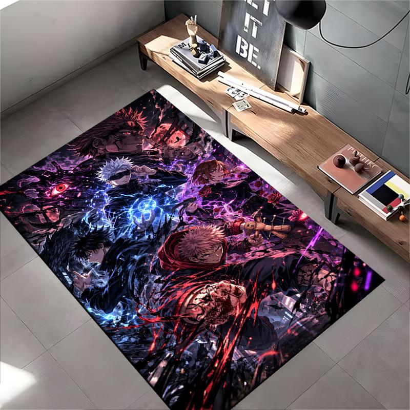 "Anime Style Rug with Vibrant Characters and Dark Abstract Design" Suitable for use as an anti-slip for living room bedroom sofas