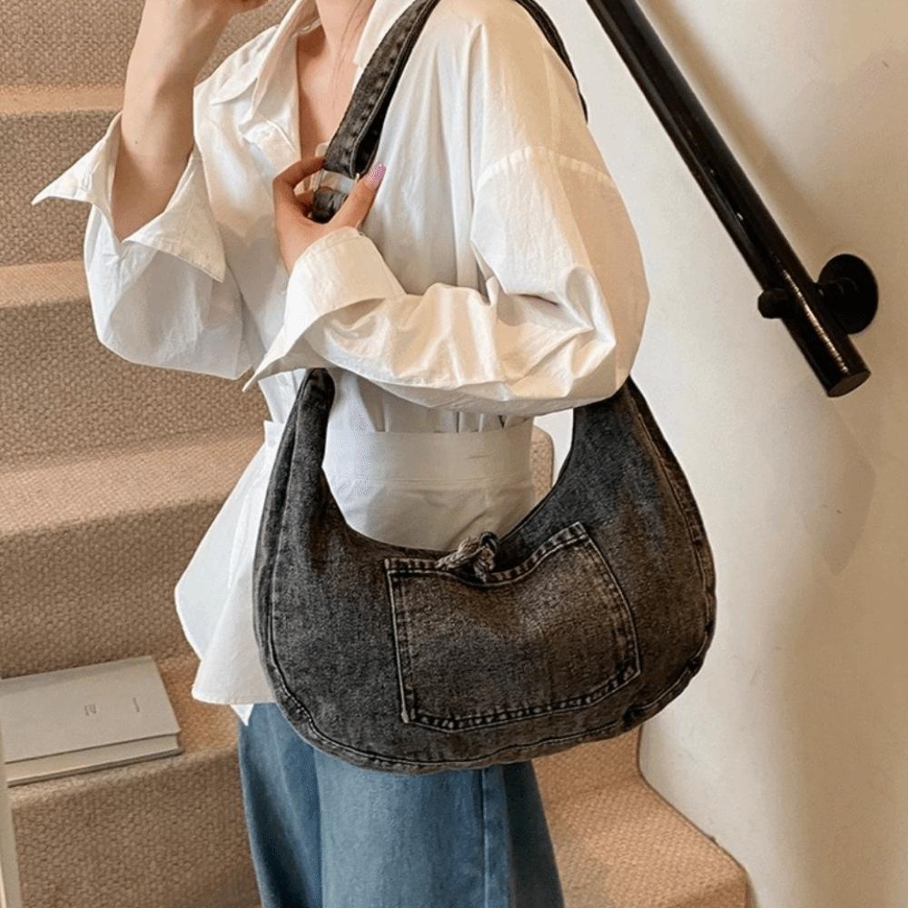 Versatile Denim Shoulder Bag Large Capacity Satchel Bags Trendy Cross Body Bag Female