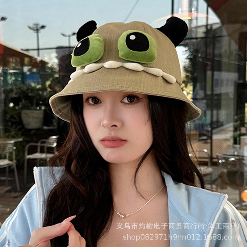 New cute cartoon fisherman hat children spring and summer little monster sunshade sunscreen show face little funny basin hat