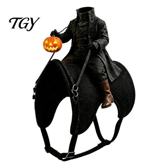 Holiday Pet Outfit for Dogs Headless Horseman Cat Costume, Halloween 3D Funny Rider with Pumpkin Costume Lantern, Adjustable Harness Small Cats,