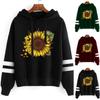 Women Summer Casual Sunflower Print Hooded Long Sleeve Top T-shirt Sweatshirt
