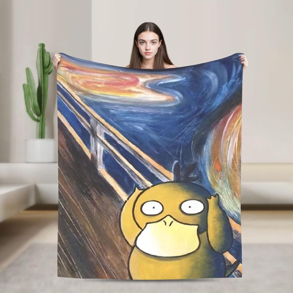 Psyduck Manga Flannel Blanket Soft Warm Throw Blanket for Couch Bed Travel Office Novelty Bedspread Sofa Bed Cover