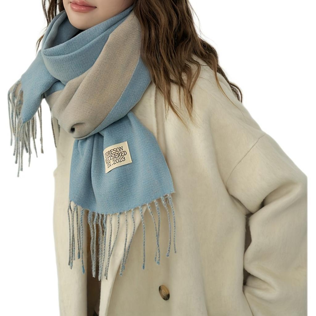 Double-sided Two Colors Scarf Simple Basic Imitation Cashmere Tassel Shawl Autumn Winter Unisex Coldproof Neck Guard Scarf