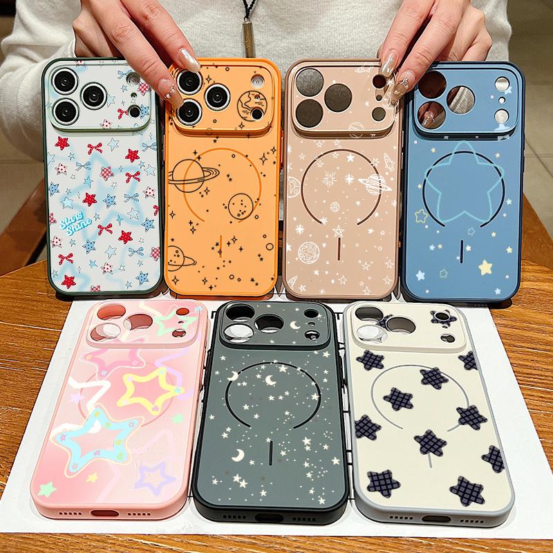 Чехол со звездным узором 'Lucky Stars' для iPhone 17 Pro Max Магнитный для Magsafe Гибридная тонкая матовая крышка для iPhone 16 15 14 13 Pro Max