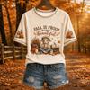 Women's Fall Theme Print Crewneck Short Sleeve Top Casual Tee