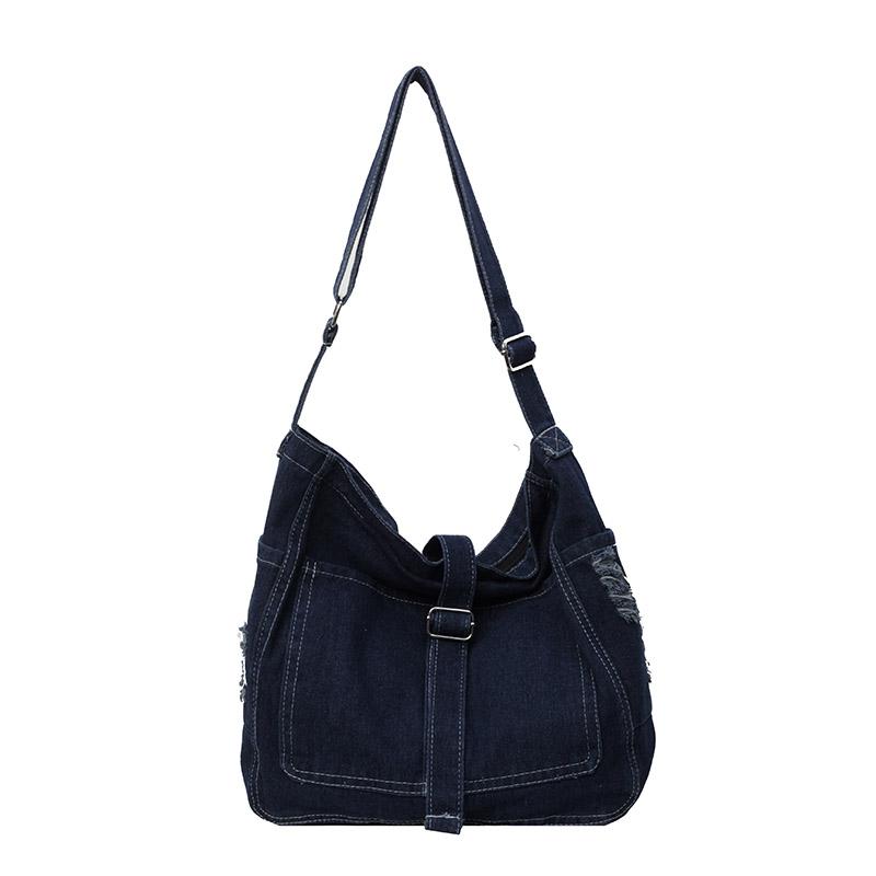Large Capacity Women's Denim Shoulder Bags High Quality Sewing Thread Crossbody Bag