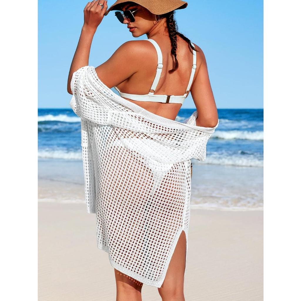 Charmleaks купальник накидка женское вязаное крючком пляжное платье на пуговицах с боковым разрезом купальный костюм накидки карманные купальники