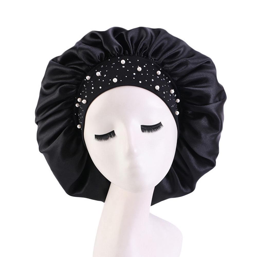 Satin Sleep Cap Rhinestone Bonnet Women Hat Night Hair Care Salon Shower Headband