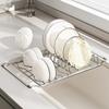 Stainless Steel Expandable Over Sink Dish Drying Rack Rustproof For Kitchen Dish Fruit Vegetable Draining