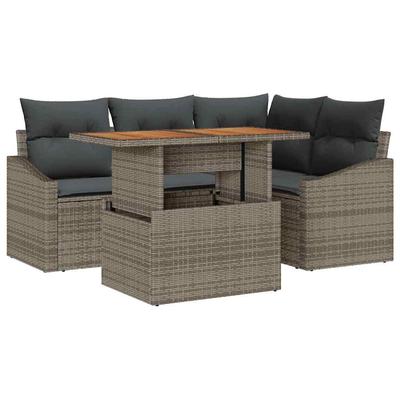 Garden Sofa Set with Storage 5 Pcs Grey Poly Rattan