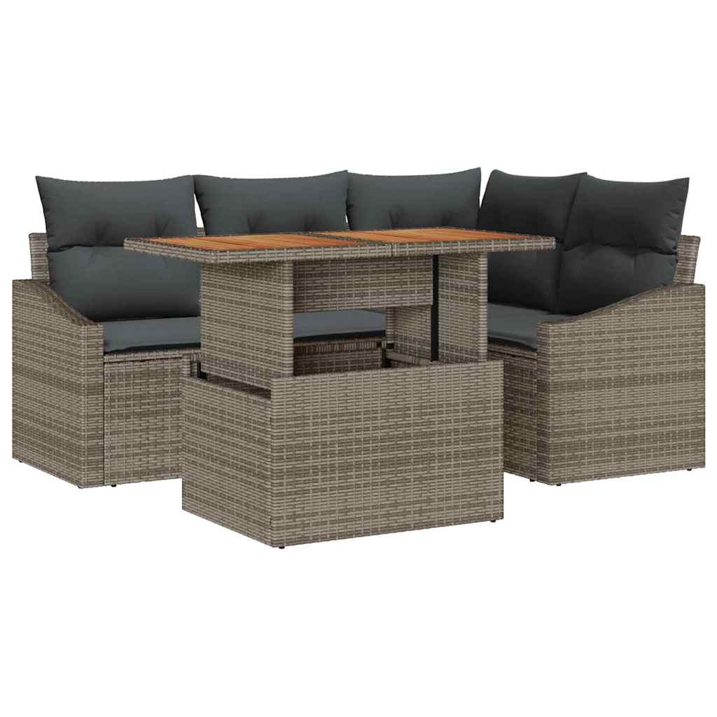 Garden Sofa Set with Storage 5 pcs Grey Poly Rattan