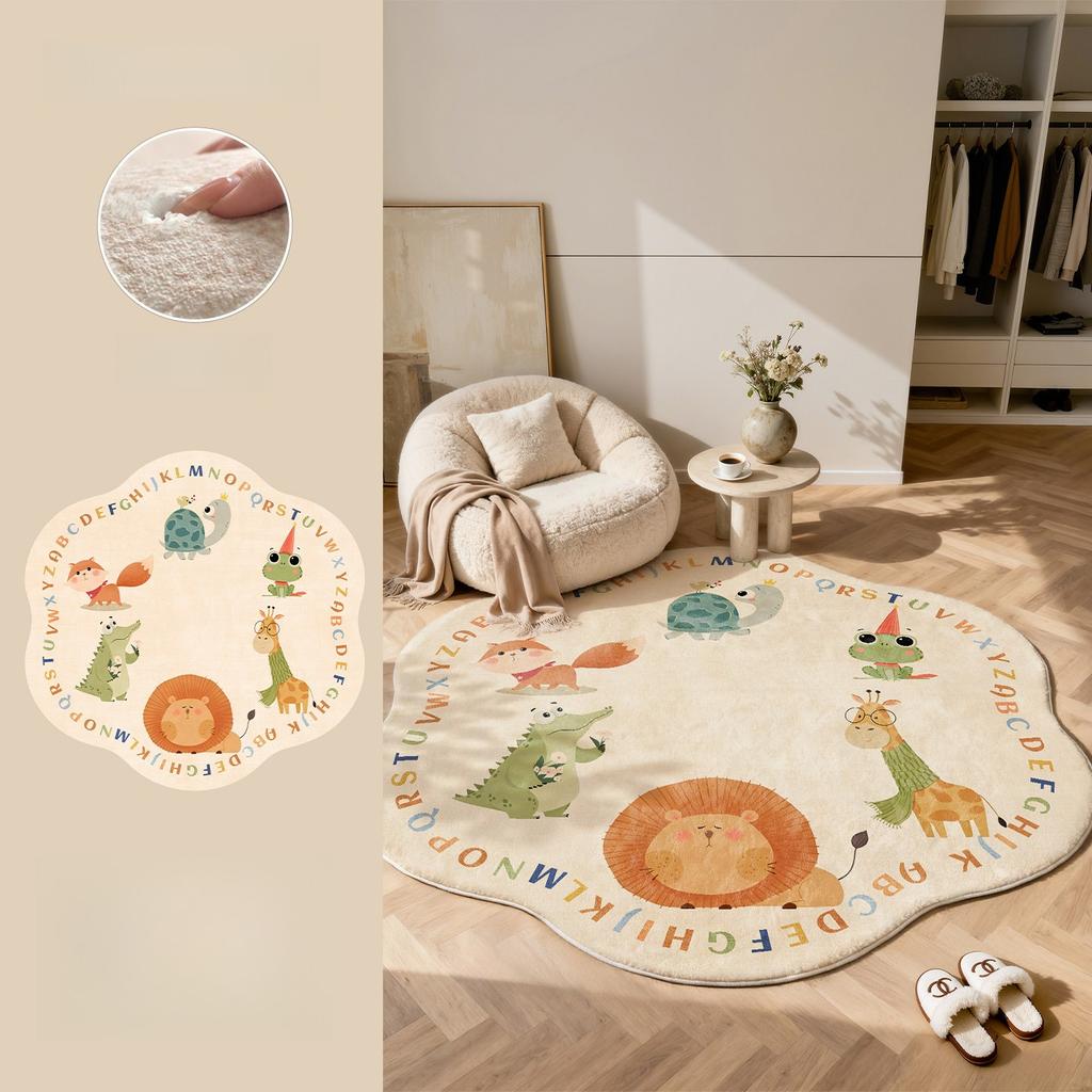 Cartoon Round Plush Carpet Thick Soft Anti Slip Fluffy Rug For Kids Bedroom Living Room Bedside Mat