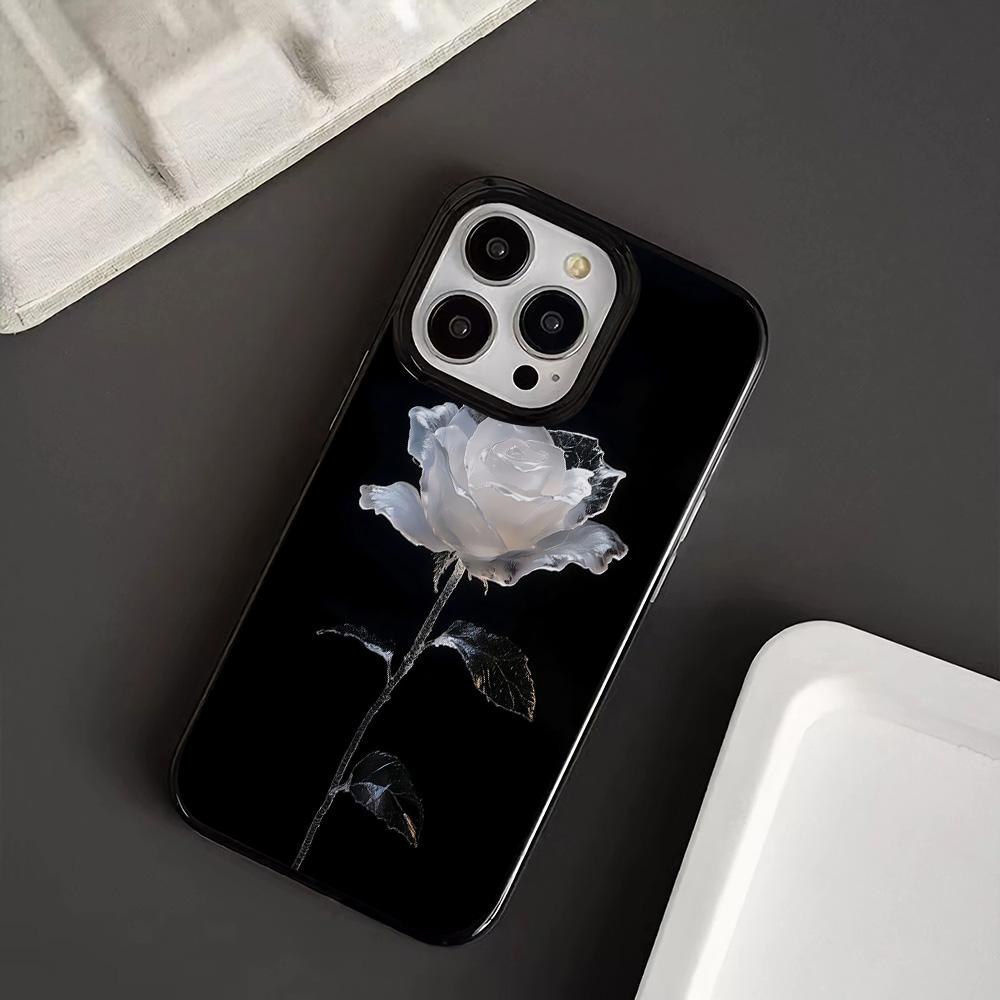 Роскошный чехол для iPhone 17 Pro Max с дизайном Белая Роза, чехол для телефона для iPhone 16 Plus 15 14 13 12 11 17Air, мягкая черная задняя крышка