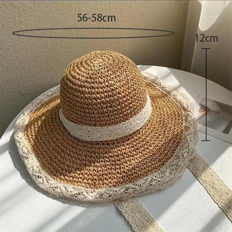 Кружевная кружевная соломенная шляпа для женщин, летняя пляжная выходная дышащая солнцезащитная шляпа с большими полями