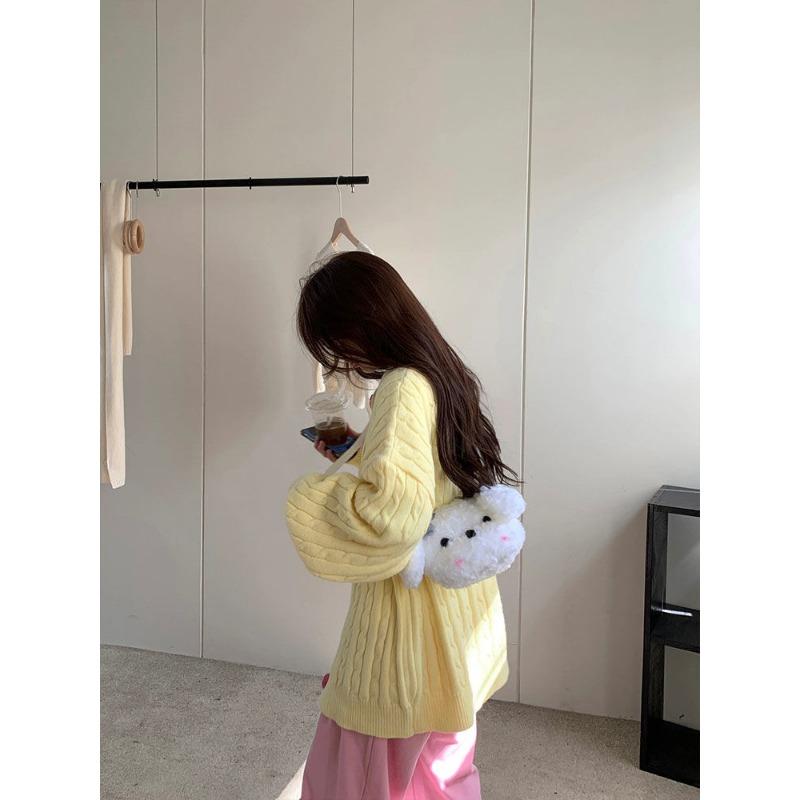 Милый стареющий улыбающееся лицо жареное тесто скрученные вышитые свитера для женщин осень зима новый свободный ленивый стиль длинный рукав кардиган свитер для женщин