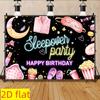 Girl's pink pajama party background - polyester birthday and movie night decoration colorful theme camera banner 69