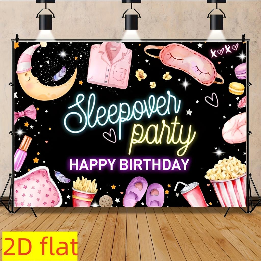 Girl's pink pajama party background - polyester birthday and movie night decoration colorful theme camera banner 69