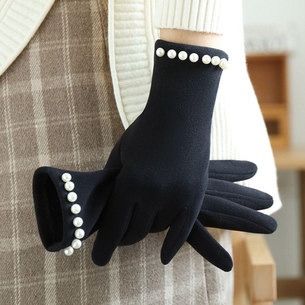 Anti-cold Gloves Keep Warm Split-finger Gloves Retro Pearl Driving Gloves Wedding