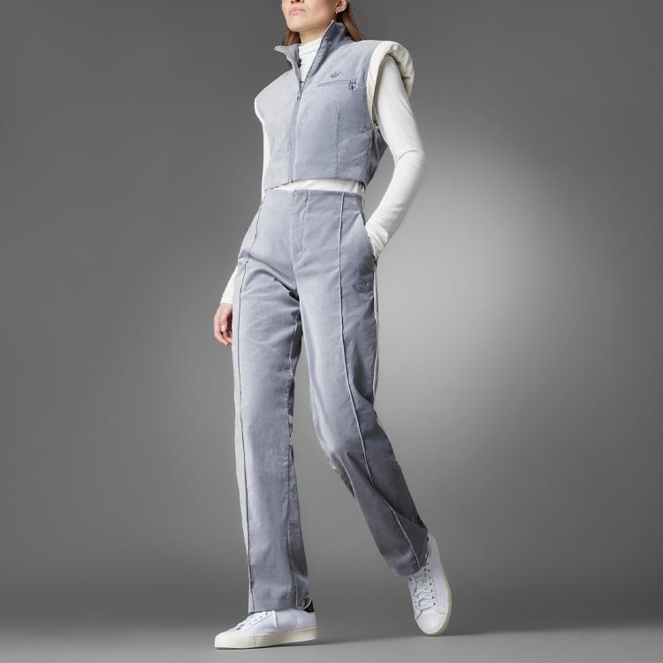 Adidas Originals Trefoil Challenger Zip-Up Collar Cropped Sleeveless Jacket Women Tops Blue Light-Grey HN1001