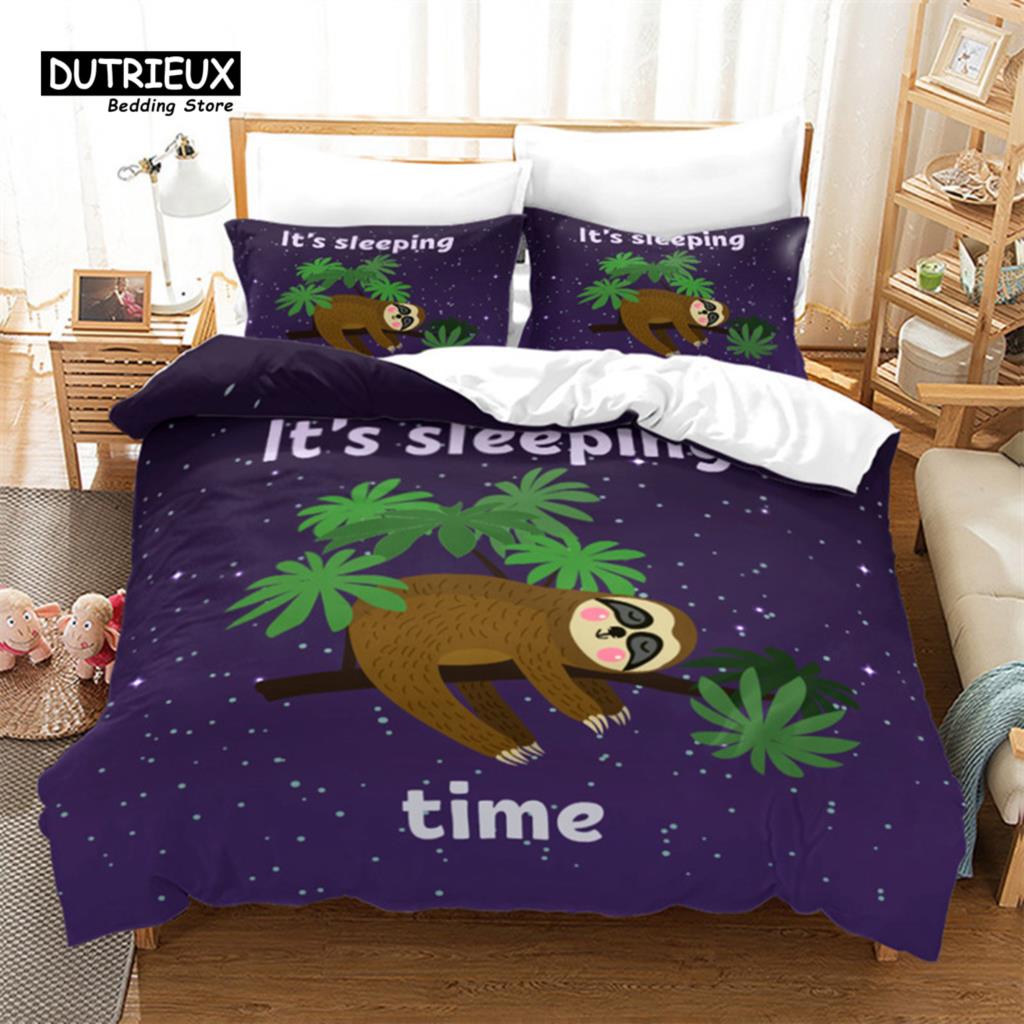 Милый мультяшный ленивец пододеяльник цветочный принт листья комплект постельного белья для детей подростков декор спальни цветы одеяло чехол наволочки