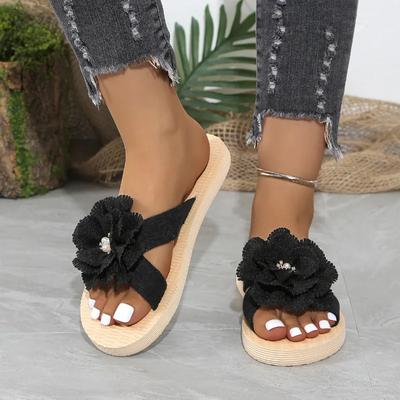 Мода 2024 года, горячая распродажа обуви для женщин, женские тапочки с открытым носком, летние цветочные однотонные легкие уличные повседневные пляжные тапочки на плоской подошве, удобные тапочки