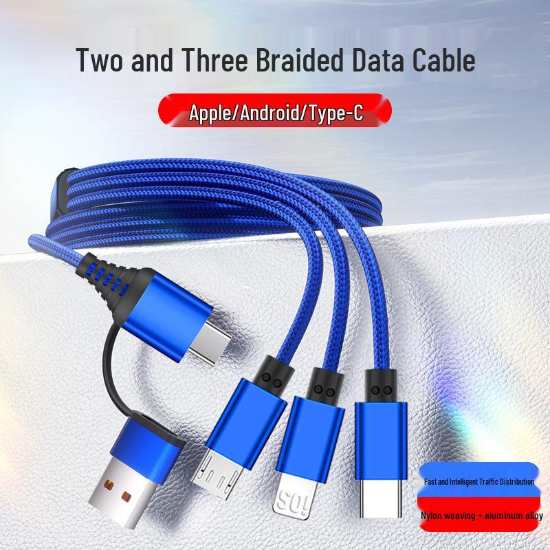Быстрый зарядный кабель 3-в-1 A+C: Совместимо с устройствами Apple, Huawei и Type-C