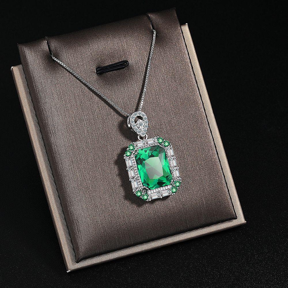 Серебряная цепочка 925 пробы, винтажная, роскошная, с квадратным зеленым кристаллом циркония, подарок на свадьбу, годовщину, день рождения, юбилей