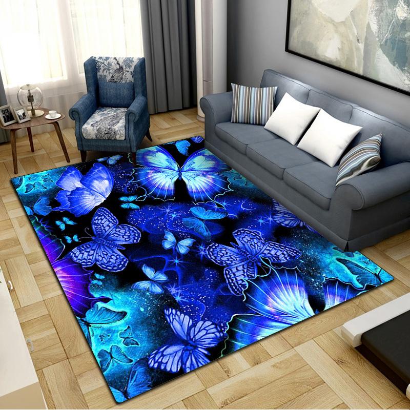 Dreamy Blue Butterfly Carpet Rug for Living Room Bedroom Home Sofa Decoration,Kids play Non-slip Floor Mat