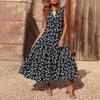 Women's Casual And Fashionable V-neck  Sleeveless Printing Mid Length Dress