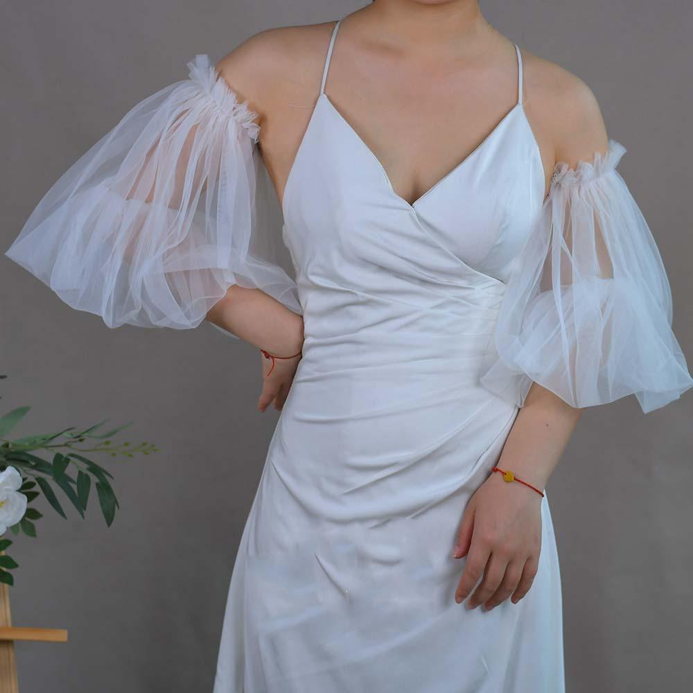 Korean Style Bridal Arm Sleeves Yarn Pleated Lace Arm Covers Soft Wedding Long Sleeves Wedding