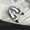 Designer Black White  Color Low Heeled Sandals Women Sexy Pointed Toe Slingbacks Chunky High Heels  Women Elegant Heels